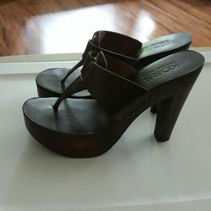 Micheal Kors wooden leather slip on heeled sandals